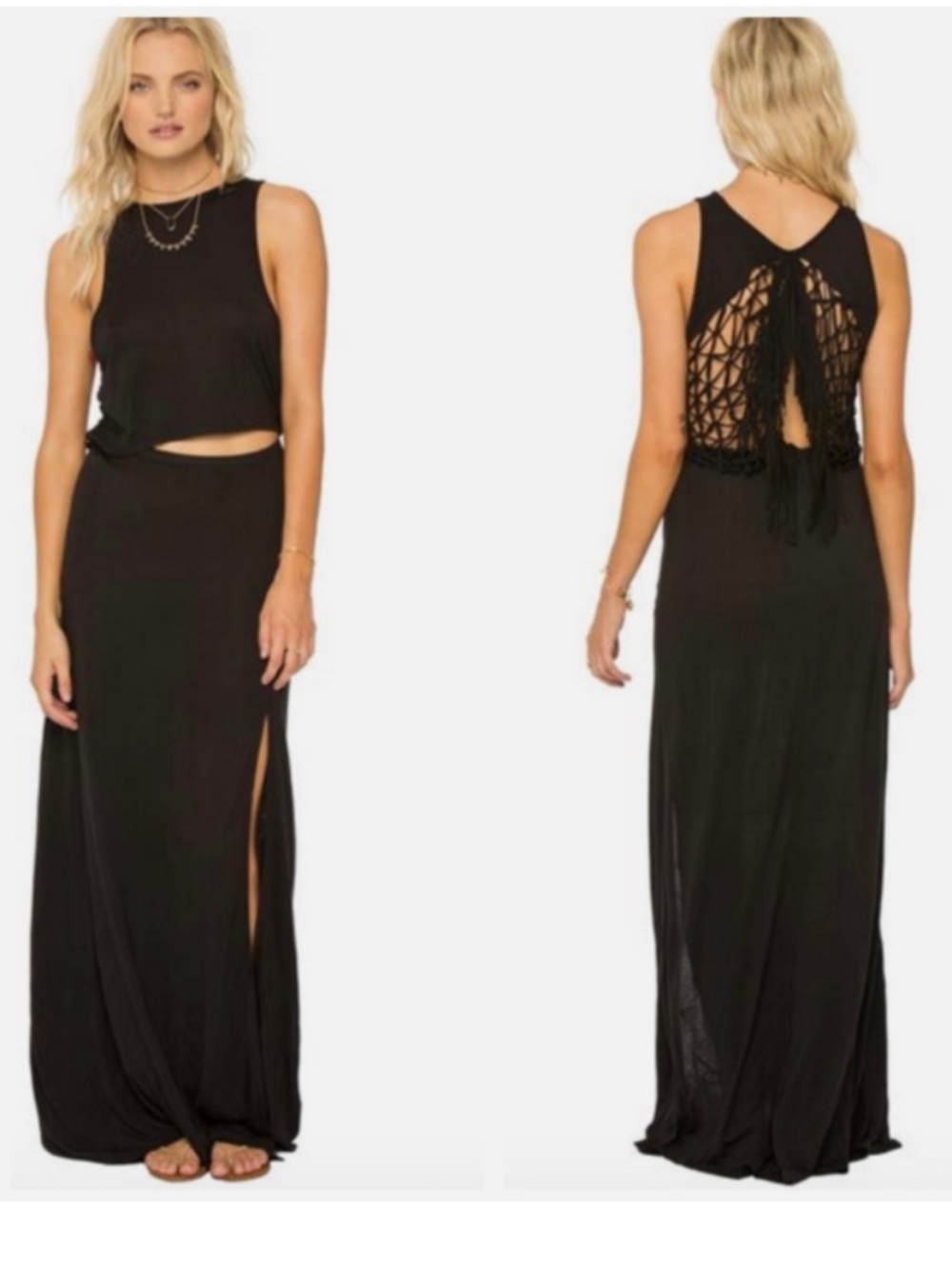 ★NWOT Amuse Society Fringe Maxi Dress Black S★